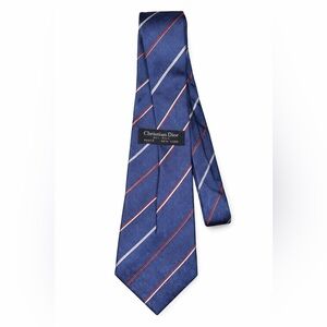Vintage Dior Silk Tie Old Money Aesthetic Luxury Designer Blue Stripe
